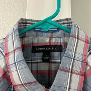 Banana Republic Men's Western Style Plaid Shirt in Blue and Red